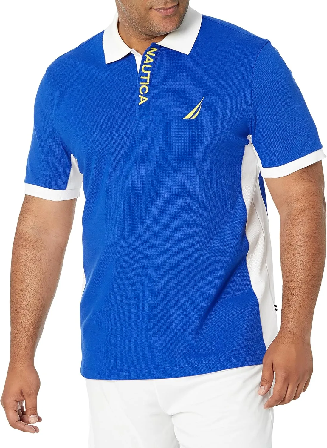 Nautica Men's Short Sleeve Color Block Performance Pique Polo Shirt