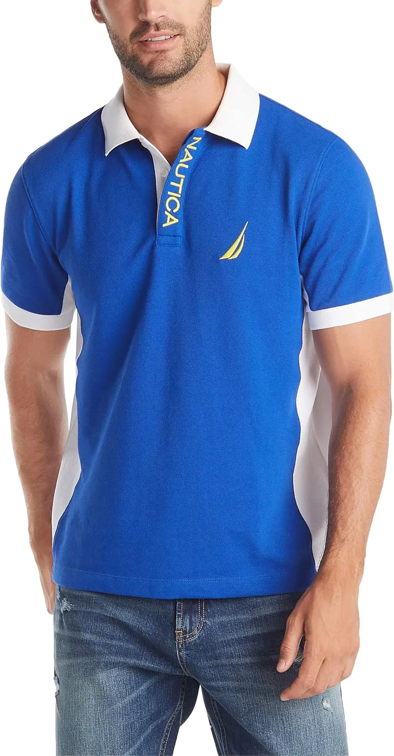 Nautica Men's Short Sleeve Color Block Performance Pique Polo Shirt