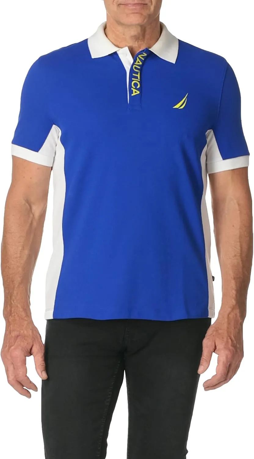 Nautica Men's Short Sleeve Color Block Performance Pique Polo Shirt