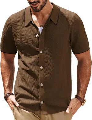 PJ PAUL JONES Men's Knit Polo Shirt Short Sleeve Button Down Shirt Vintage Summer Beach Shirts