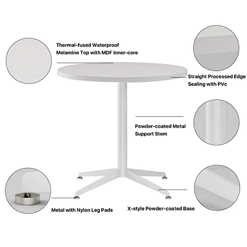 SENGLIDA White Dining Table Round Small Office Table Conference Table Coffee Meeting Table for Office Boardroom Kitchen Living Room Waterproof Desktop Easy Assembly 31.5 inch
