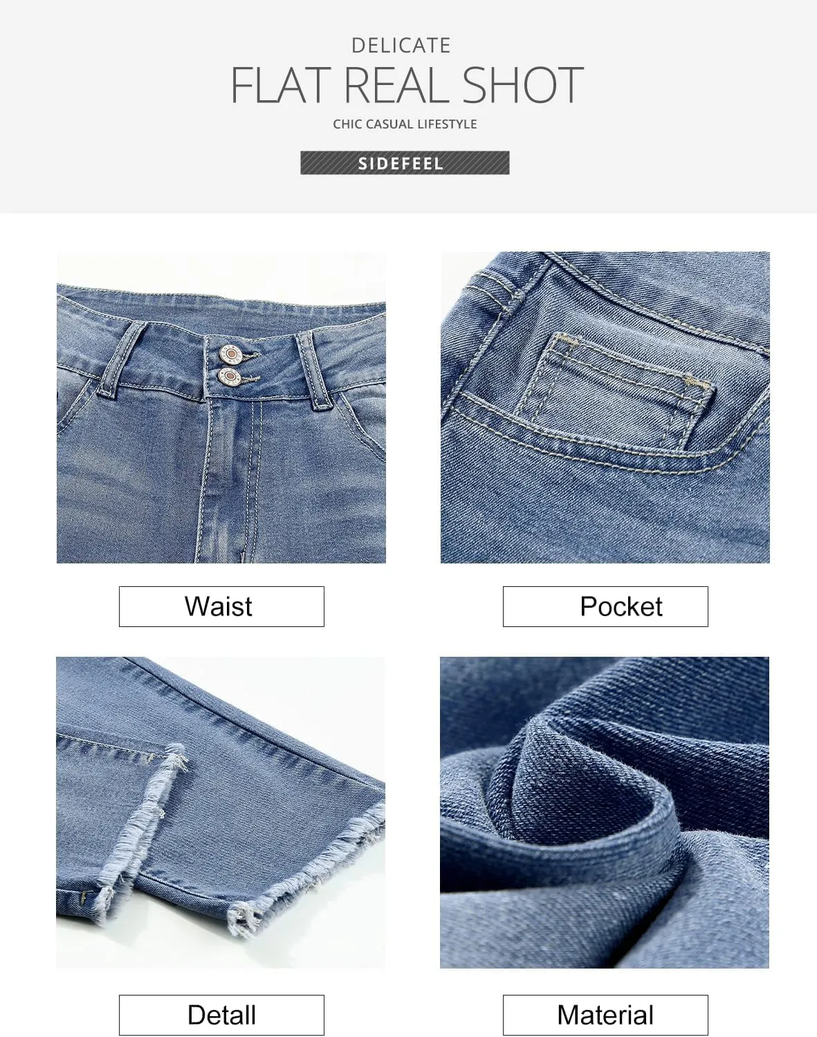 Sidefeel Women's High Waisted Jeans Strechy Fashion Raw Hem Straight Leg Ankle Denim Pants with Pockets