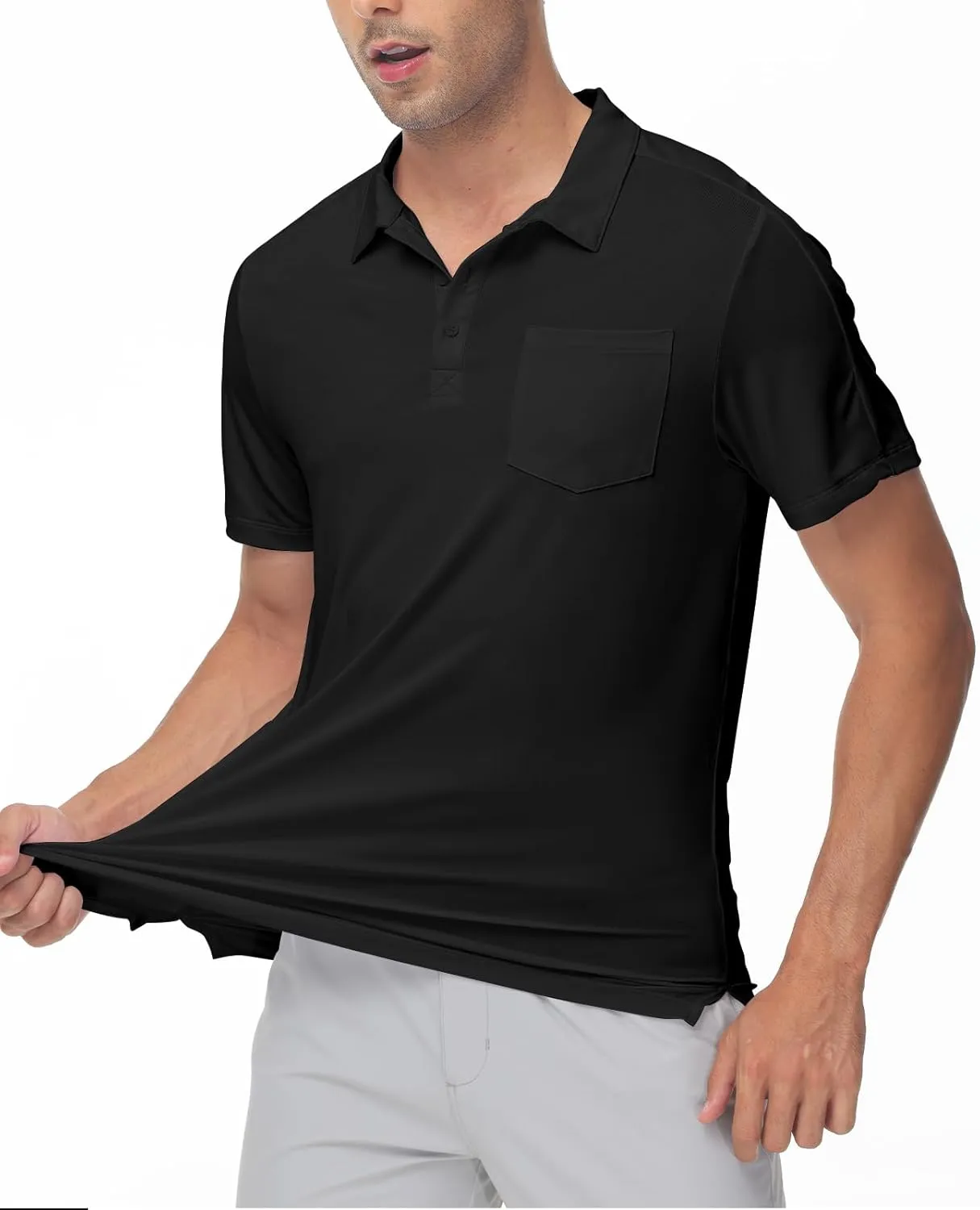 TBMPOY Men's Polo Shirts Short Sleeves with Pocket Lightweight Quick Dry Outdoor Casual Work Golf Sports Shirt