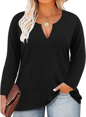 TIYOMI Plus Size Tops Women Long Sleeve Plain Solid Tunics Basic Casual Shirts Autumn Fall Winter Spring XL-5XL