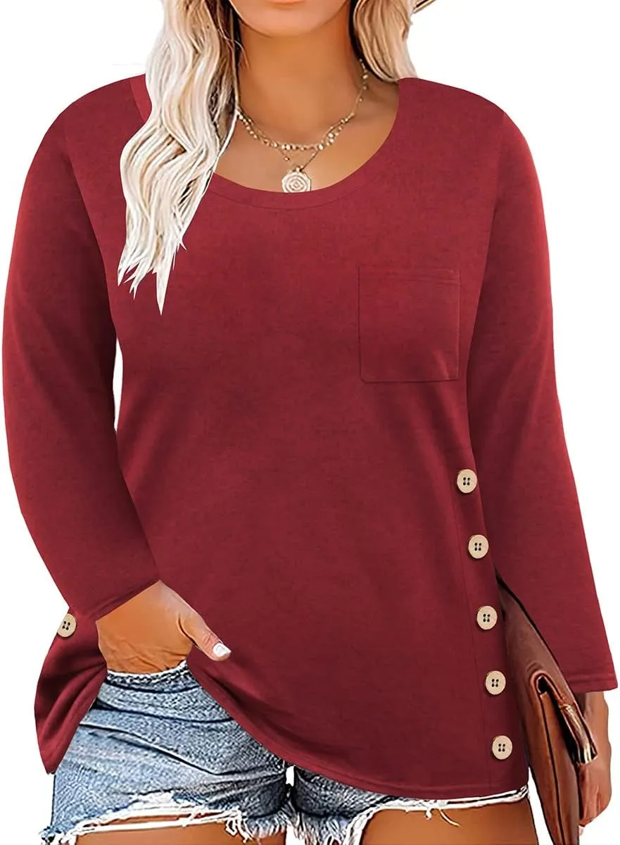 TIYOMI Plus Size Tops Women Long Sleeve Plain Solid Tunics Basic Casual Shirts Autumn Fall Winter Spring XL-5XL