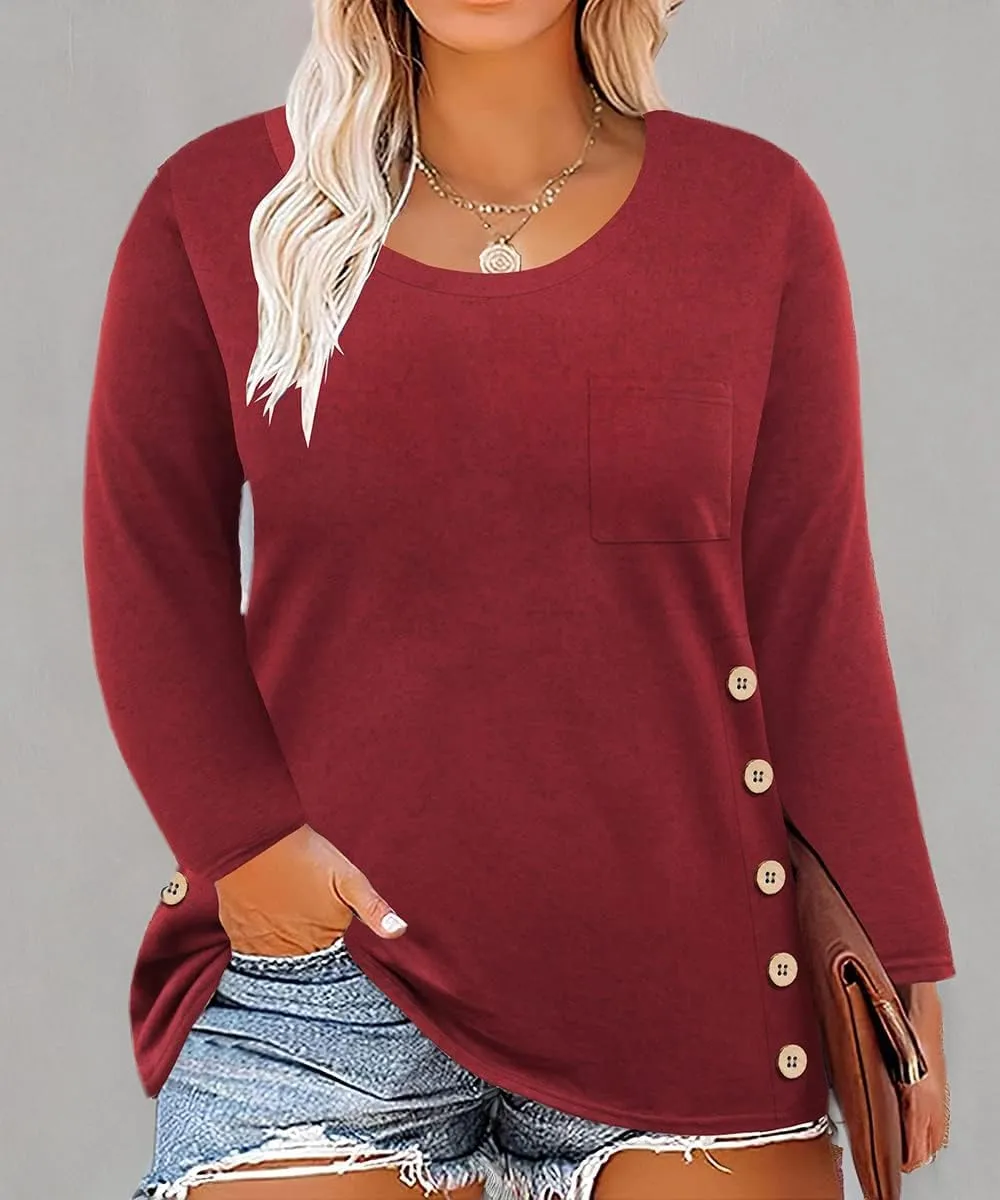 TIYOMI Plus Size Tops Women Long Sleeve Plain Solid Tunics Basic Casual Shirts Autumn Fall Winter Spring XL-5XL