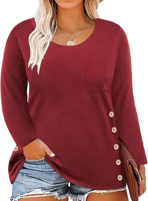 TIYOMI Plus Size Tops Women Long Sleeve Plain Solid Tunics Basic Casual Shirts Autumn Fall Winter Spring XL-5XL