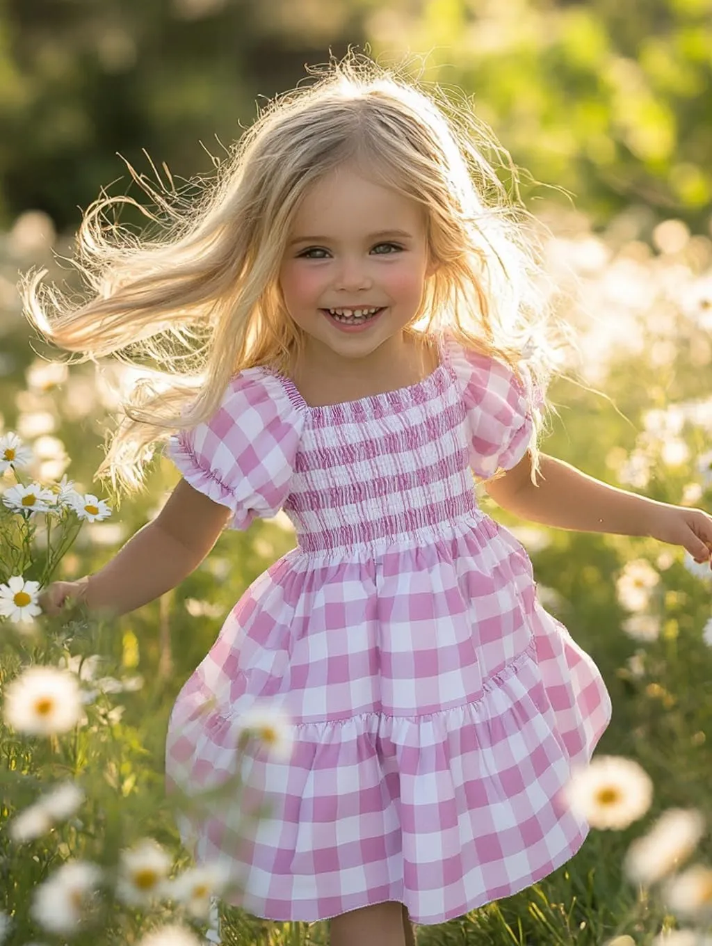 Toddler Baby Girls Summer Floral Dress Kids Puff Sleeve Square Neck Smocked Flowy Sun Dresses 2-8 Years