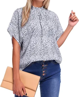 Womens Blouses Dressy Casual Mock Neck Batwing Sleeve Tops Loose Fit Tie Back Summer Tunic Tops
