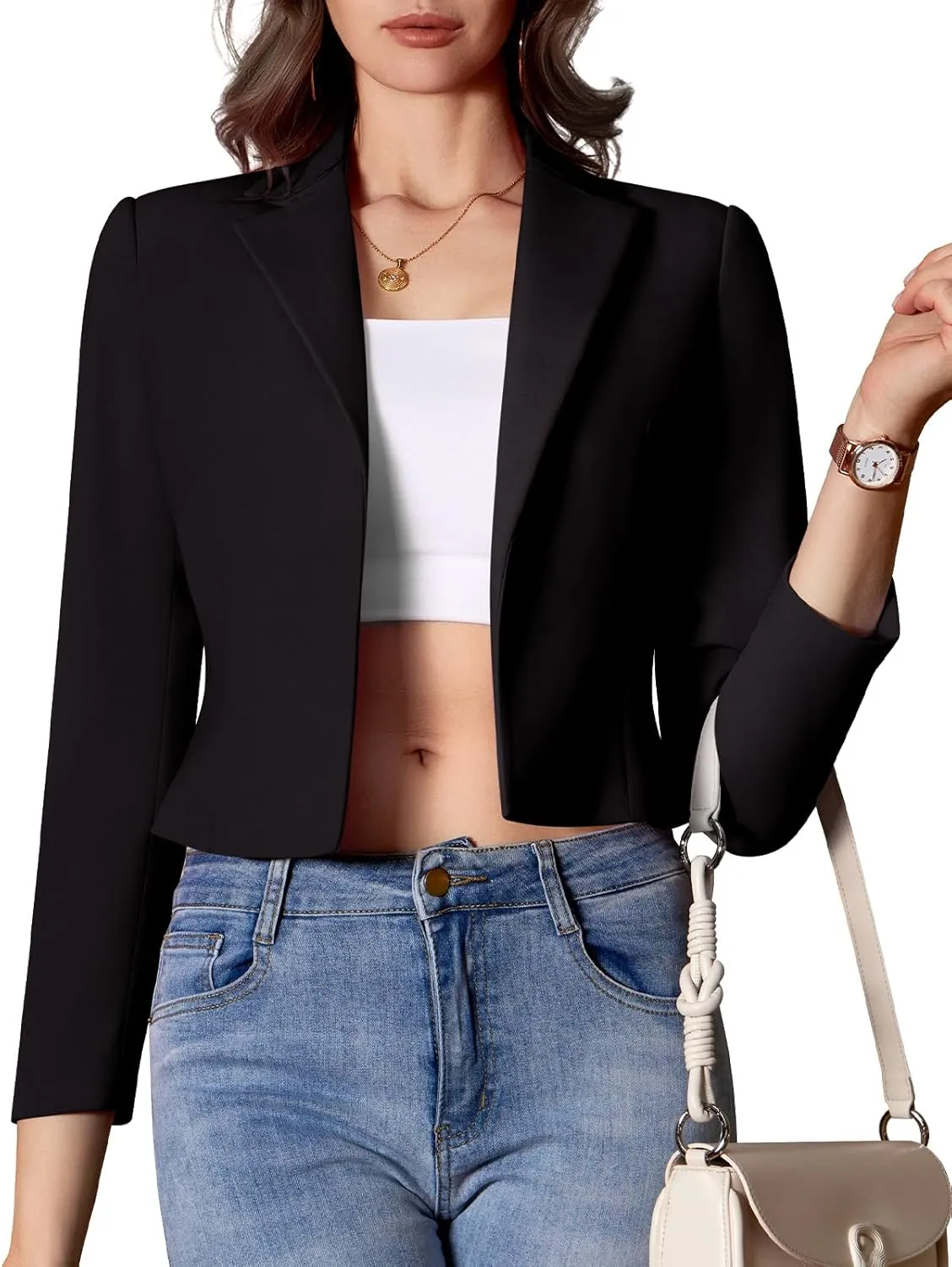Womens Casual Long Sleeve Blazers Solid Color Notch Lapel Suit Work Office Open Front Blazer Jackets