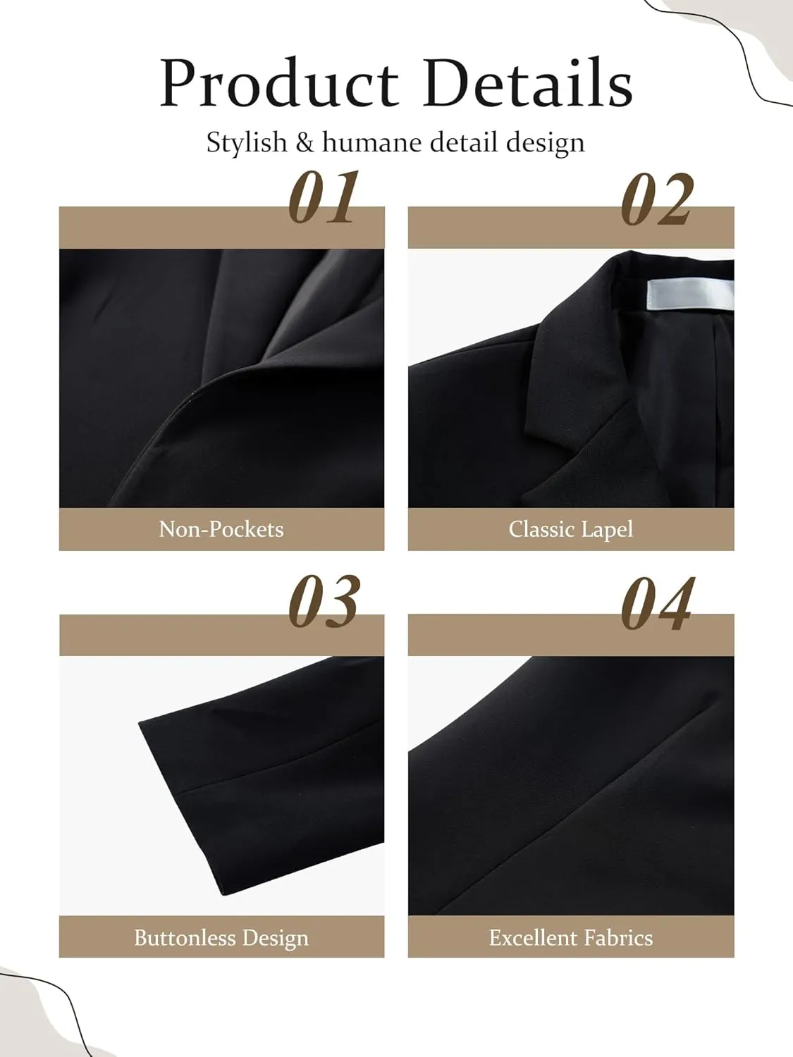 Womens Casual Long Sleeve Blazers Solid Color Notch Lapel Suit Work Office Open Front Blazer Jackets