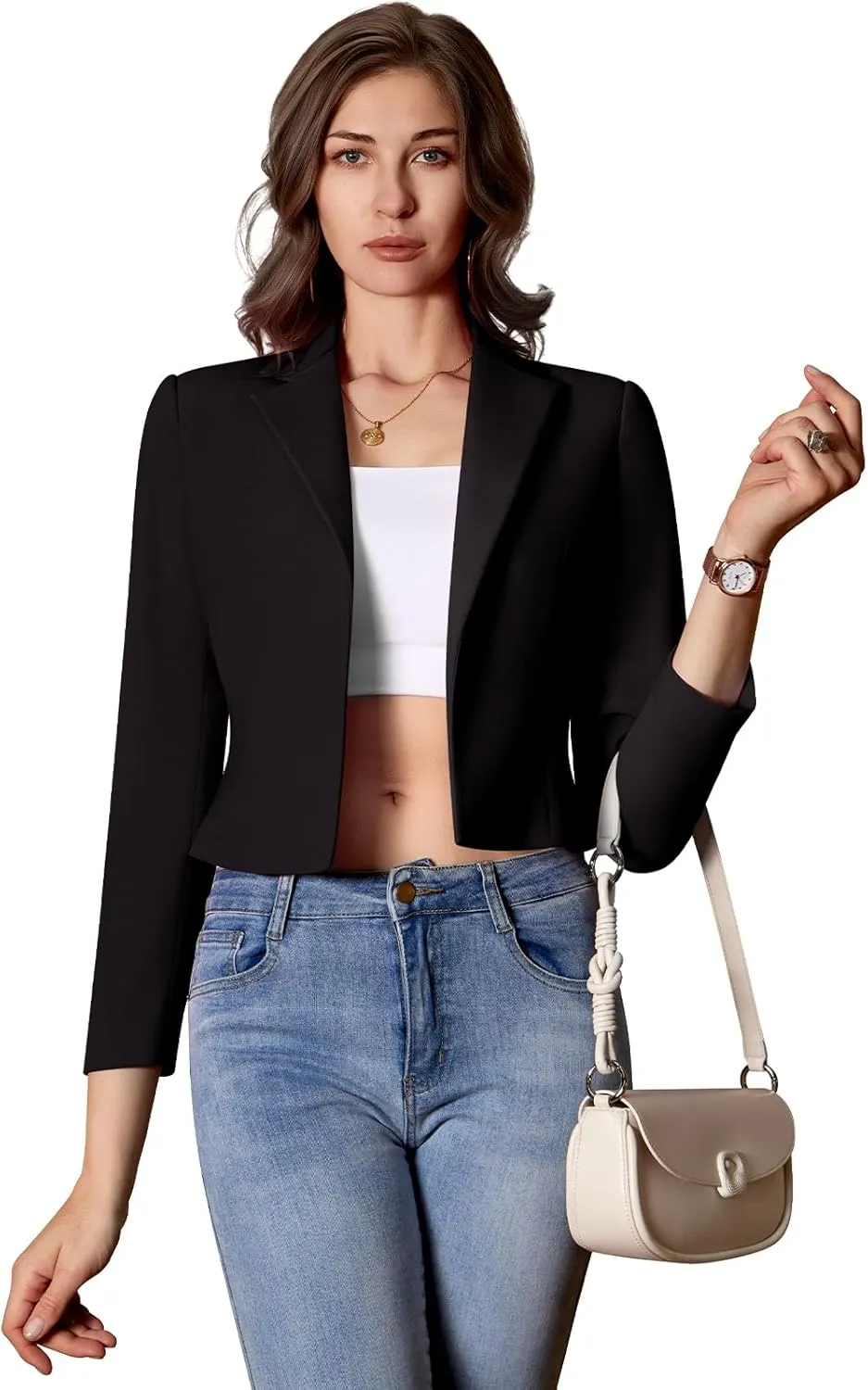 Womens Casual Long Sleeve Blazers Solid Color Notch Lapel Suit Work Office Open Front Blazer Jackets