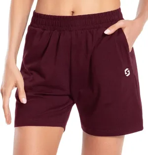 Women's Cotton Shorts 5" Sweat Bermuda Pull on Shorts with Deep Pockets for Lounge Gym Yoga Walking Athletic