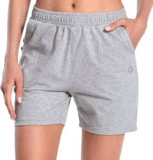 Women's Cotton Shorts 5" Sweat Bermuda Pull on Shorts with Deep Pockets for Lounge Gym Yoga Walking Athletic