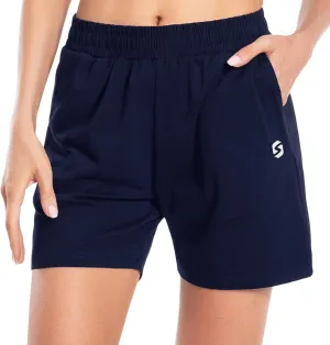 Women's Cotton Shorts 5" Sweat Bermuda Pull on Shorts with Deep Pockets for Lounge Gym Yoga Walking Athletic