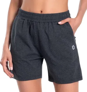 Women's Cotton Shorts 5" Sweat Bermuda Pull on Shorts with Deep Pockets for Lounge Gym Yoga Walking Athletic