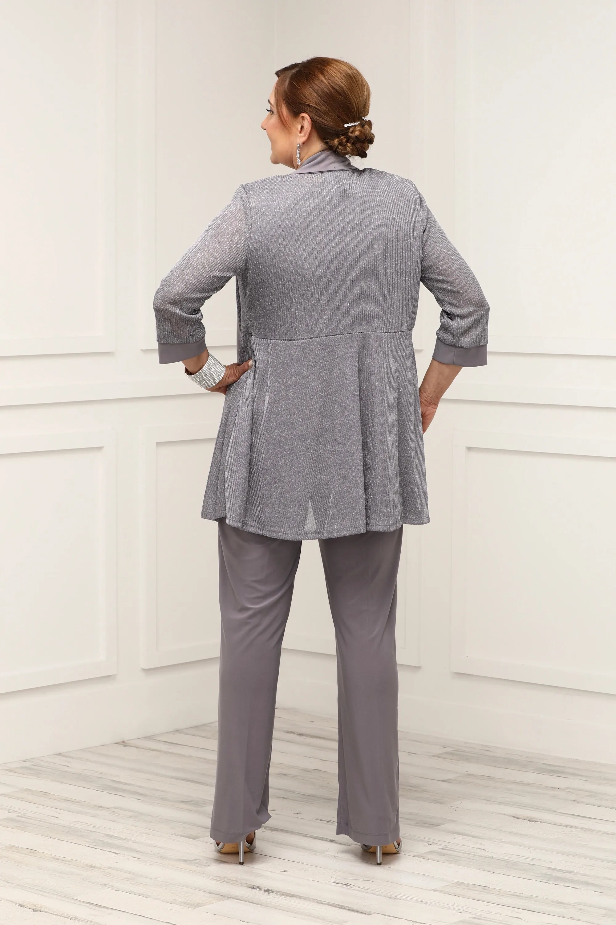 Women's Two Piece Metallic Rib Pantsuit - Mother of the Bride outfit