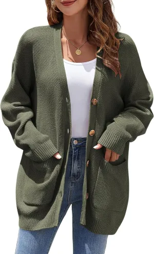 ZAFUL Womens Open Front Cardigan Sweater Button Down Oversized Knit Loose Casual Chunky Pocket Outwear Coats