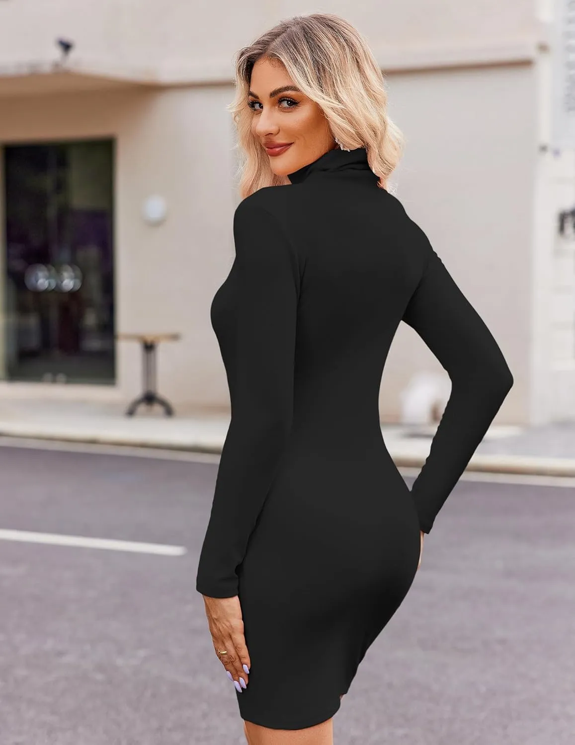 Zeagoo Women's Sexy Bodycon Dress Long Sleeve Slim Fit Turtleneck Dress Solid Color Party Club Dresses Fall Winter 2024